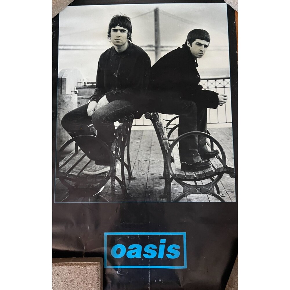 Vintage 1996 Oasis Poster 90s Retro Liam Noel Gallagher Black & White Britpop